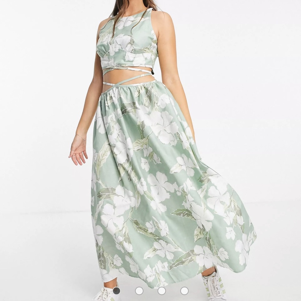 ASOS DESIGN cotton poplin tie wrap around midi sundress in tropical print
